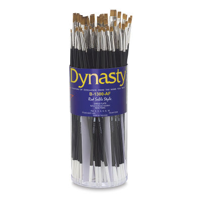 Dynasty Red Sable Style Flat Brushes - Open canister of 72 with brushes upright
