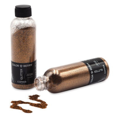 Colorberry Glitter - Copper, Fine, 90 grams, Bottle (Glitter shown in and out of bottle)