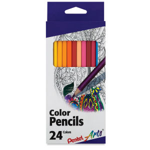 Pentel Arts Color Pencil Sets - Front of package of 24 pencils showing some colors thru window