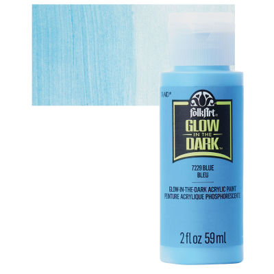 Plaid FolkArt Glow In The Dark Acrylic Paint - Blue, 2 oz, Bottle with Swatch