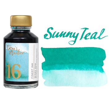 Open in modal - Tom's Studio Fountain Pen Ink - 50 ml, Sunny Teal, bottle with swatch