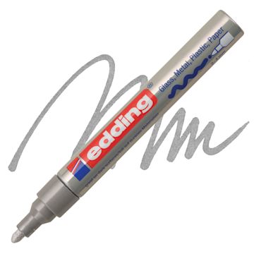 Open in modal - Edding Gloss Paint Marker - Silver, Round Nib, 2-4 mm, swatch and marker