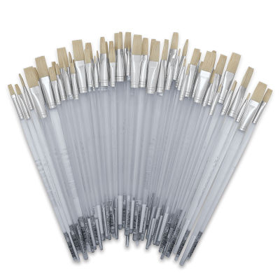 Royal Langnickel Clear Choice Brush Set - White Bristle, Flat, Set of 60, Long Handle (out of packaging)