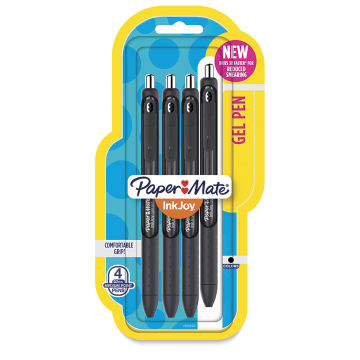 Paper Mate Inkjoy Gel Pen Sets - Front of blister package of Set of 4 Black pens
