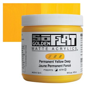 Open in modal - Golden SoFlat Matte Acrylic Paint - Permanent Yellow Deep, 473 ml, Jar and swatch