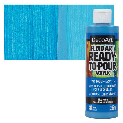 DecoArt Fluid Art Ready-To-Pour Acrylic - Neon Blue, 8 oz Bottle with swatch