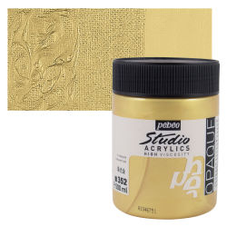Pebeo High Viscosity Acrylics - Gold, 500 ml, Jar with Swatch