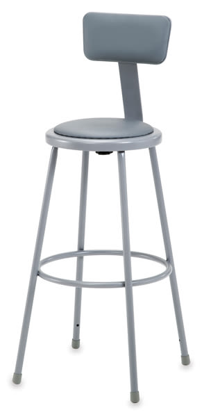 Open in modal - National Public Seating Corp. Padded Stool - Front view of 30" High Gray Padded stool with backrest