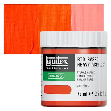 Open in modal - Liquitex Bio-Based Heavy Acrylic Paint - Pyrrole Orange, 75 ml jar and swatch