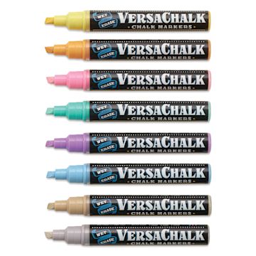 Open in modal - VersaChalk Wet Erase Liquid Chalk Markers - Pastel Colors, 5 mm, Set of 8, Bold Tip, caps off