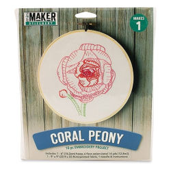 Leisure Arts Embroidery Kit - Coral Peony, 6" (Front of packaging)