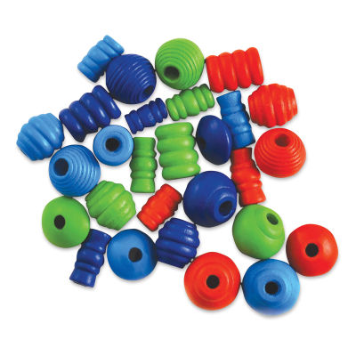Krafty Kids Wood Beads - Fancy, Assorted Colors, Package of 28