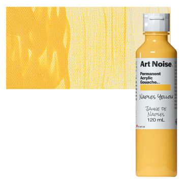 Tri-Art Art Noise Permanent Acrylic Gouache - Naples Yellow, 120 ml, Bottle with swatch