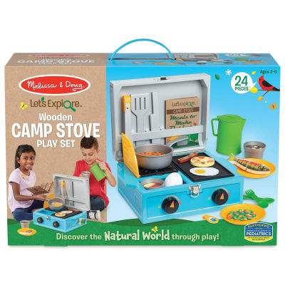 Melissa & Doug Let's Explore Wooden Camp Stove Play Set (Front of packaging)