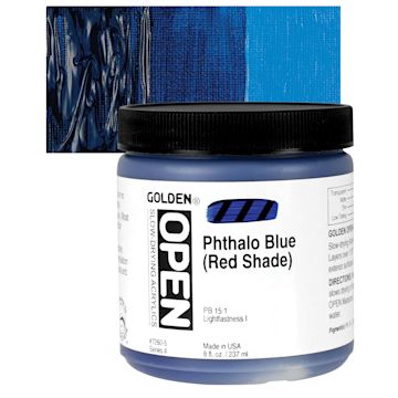 Open in modal - Golden Open Acrylic - Phthalo Blue (Red Shade), 8 oz jar and swatch