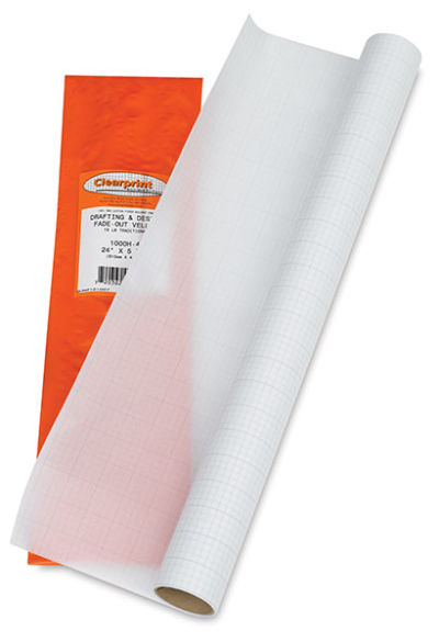 Clearprint Drafting and Design Fade-Out Vellum - 5 yd Roll, partially unrolled, shown with label