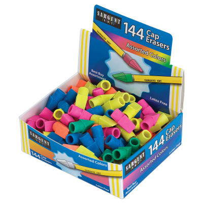 Sargent Art Cap Erasers - Angled view of open package of Assorted Color Erasers
