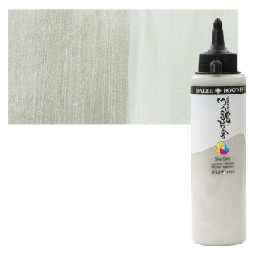 Daler-Rowney System3 Fluid Acrylics - Silver Imitation, 250 ml bottle with swatch
