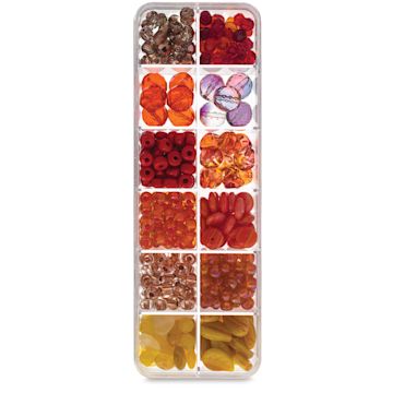 Open in modal - Czech Glass Bead Box Mixes - Components of Capeverdi Sunrise Bead Assortment in compartments