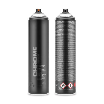 Montana Silverchrome Spray Paint - High Pressure, 600 ml can (Front and back of spray can)