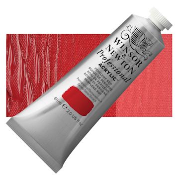 Open in modal - Winsor & Newton Professional Acrylic Paint - Perylene Red, 60 ml tube and swatch