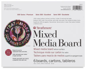 Strathmore 500 Series Mixed Media Boards - Front of package of 6 8"x10" Boards