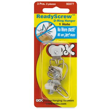 Open in modal - Ook ReadyScrew D-Ring Hangers - Front of Package of Single Hole 2 pack