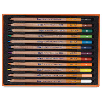 Bruynzeel Design Colored Pencil Sets - Set of 12 pencils shown open in tray