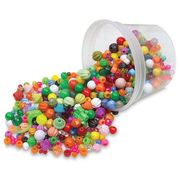Hygloss Assorted Plastic Beads - Multicolored Beads spilling out of plastic cup

