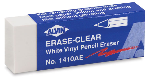 Factis Graphite Plastic Vinyl Eraser - Box of 24 - White, Small - P-24