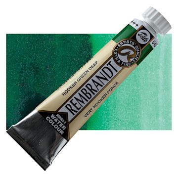 Open in modal - Rembrandt Artist Watercolor - Hooker Green Deep, 20 ml tube and swatch