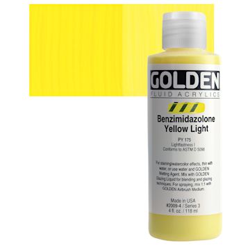 Open in modal - Golden Fluid Acrylic - Benzimidazolone Yellow Light, 4 oz bottle and swatch