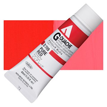 Open in modal - Holbein Acrylic Gouache - Pure Red, 40 ml tube and swatch