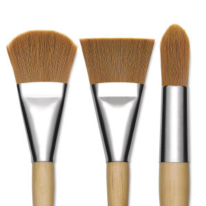 Blick Mega Golden Taklon Brushes - Closeup of Filbert, Flat and Round Brushes