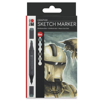 Marabu Graphix Sketch Markers - Alpha Robot, Set of 6