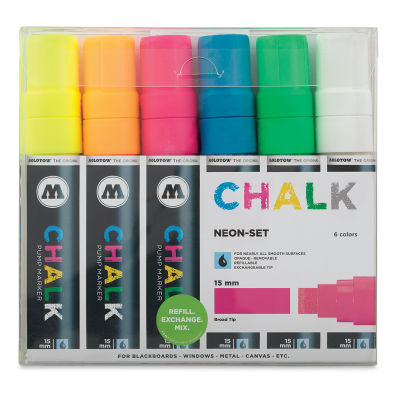 Molotow Chalk Markers - 6 pc set of 15mm Chisel Nibs in Neon colors 