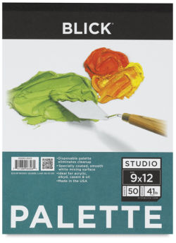 Disposable Palette Paper Pad, 50 Sheets, 9" x 12". Front of pad.