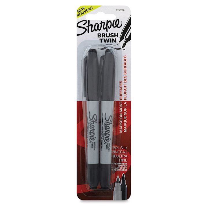 Sharpie Brush Twin Tip Markers - Black, Set of 2 | BLICK Art Materials