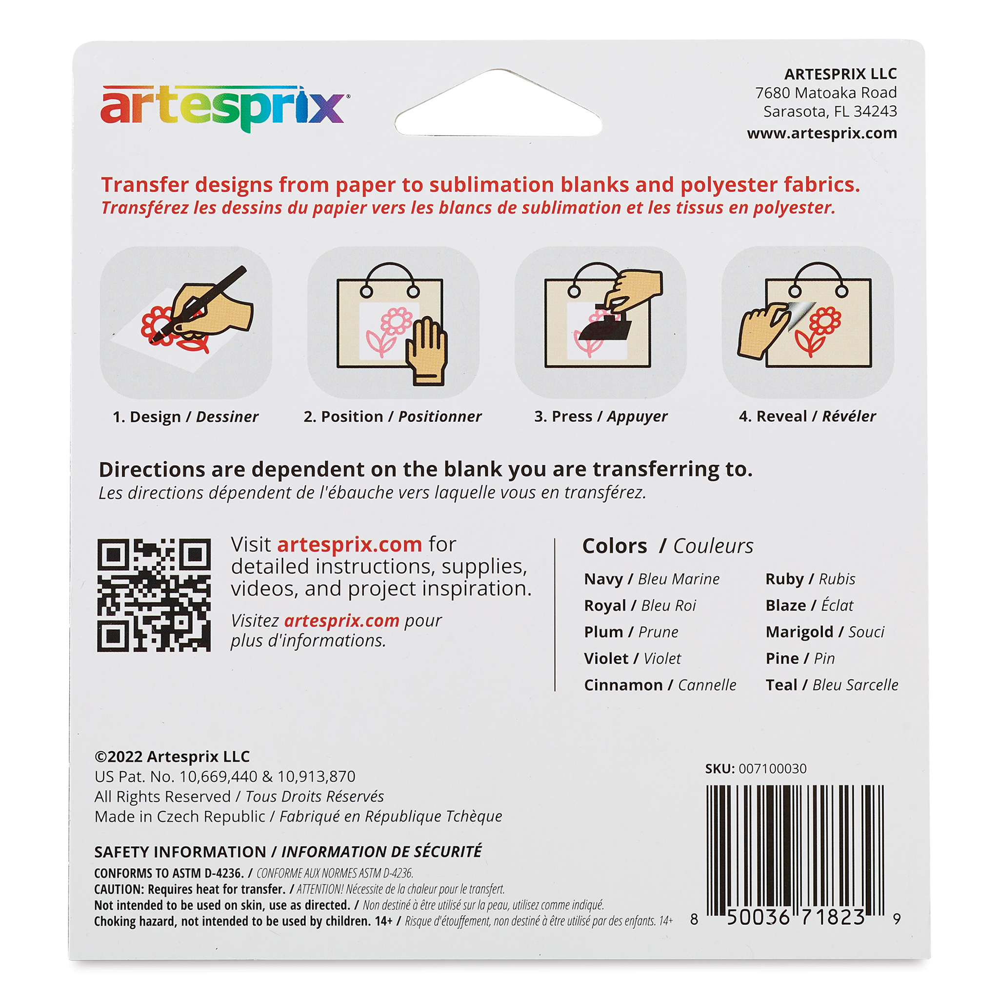 Artesprix Sublimation Markers - Chisel-Tip, Set of 10 Bold Colors