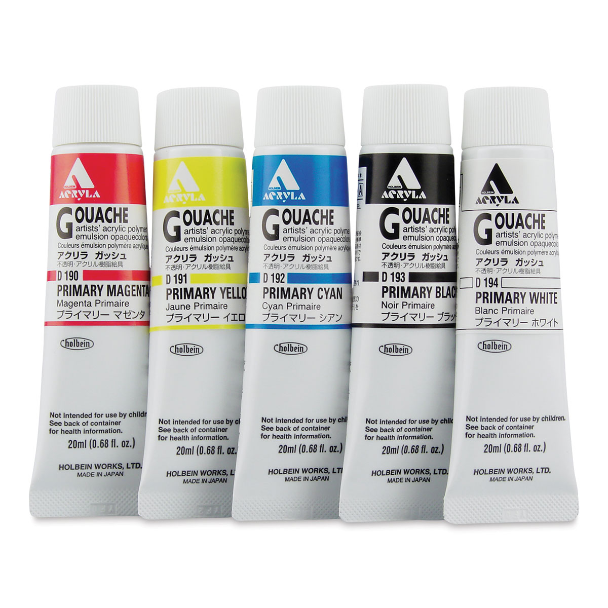 5 tubes of acrylic paint primary colors