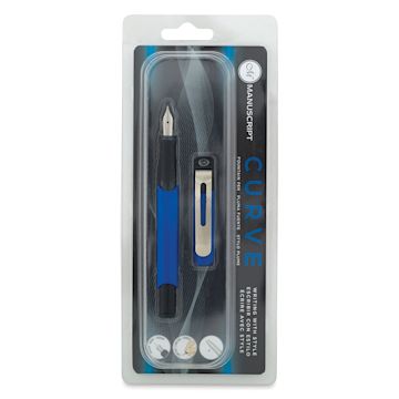 Open in modal - Manuscript Curve Fountain Pens - Front of blister package of Blue pen