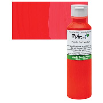 Open in modal - Tri-Art Liquid Artist Acrylic - Pyrrole Red Medium, 120 ml bottle and swatch