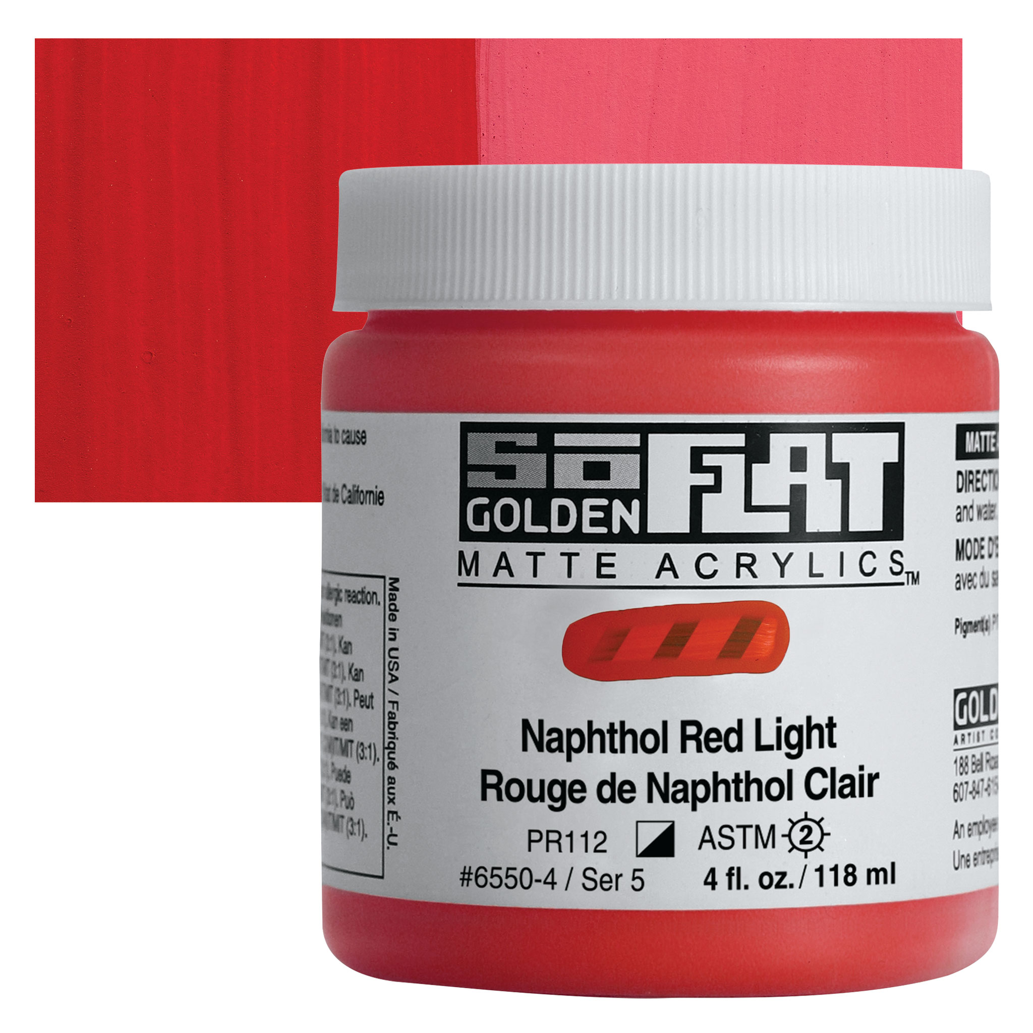 Golden SoFlat Matte Acrylic Paint - Naphthol Red Light, 118 ml, Jar