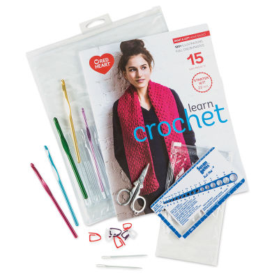 Red Heart Learn Crochet Kit, showing components of kit