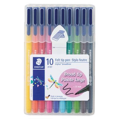 Staedtler Triplus Broadliner Felt Tip Pens - Assorted Colors, Set of 10 (front of package)