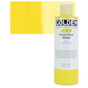 Open in modal - Golden Fluid Acrylic - Hansa Yellow Opaque, 8 oz bottle and swatch