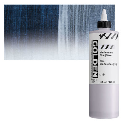 Golden High Flow Acrylics - Interference Blue (Fine), 16 oz bottle with swatch