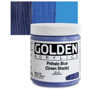 Golden Heavy Body Artist Acrylics - Phthalo Blue (Green Shade), 8 oz Jar