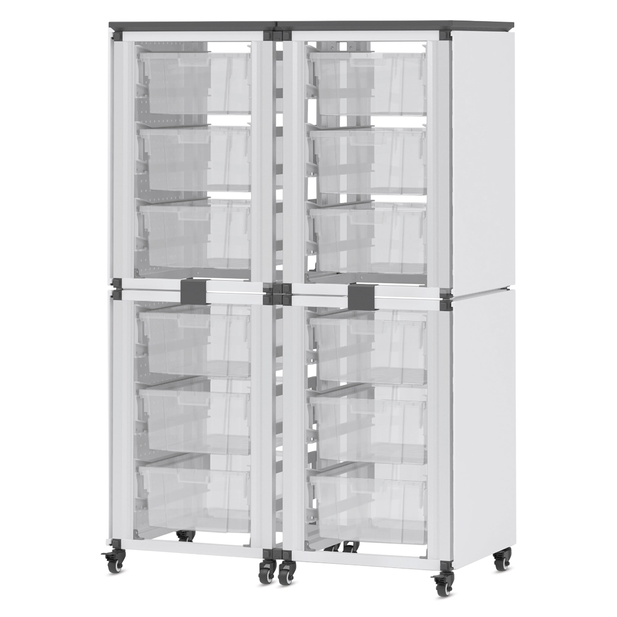 Luxor Modular Classroom Storage Cabinet - 4 Stacked Modules with 12 Large Bins