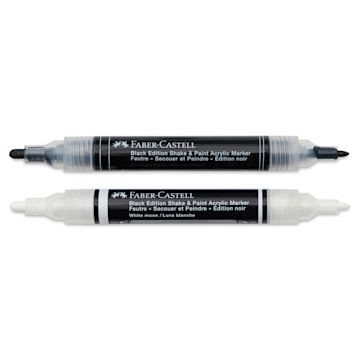 Open in modal - Faber-Castell Black Edition Twin Acrylic Marker - Black and White, Set of 2, caps off